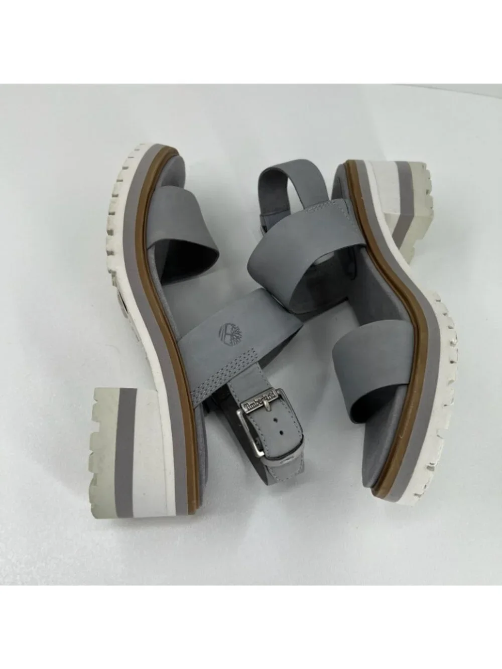 Timberland Violet Marsh 2-Band Sandals Womens 8.5 Nubuck Leather Block Heel Gray - Picture 6 of 13
